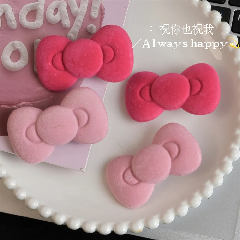 2026 New Trend Flocked Bow Hair Clip Soft Plush Cartoon Barrettes Party Kawaii Hair Accessories Women's Cute Side Duckbill Clip