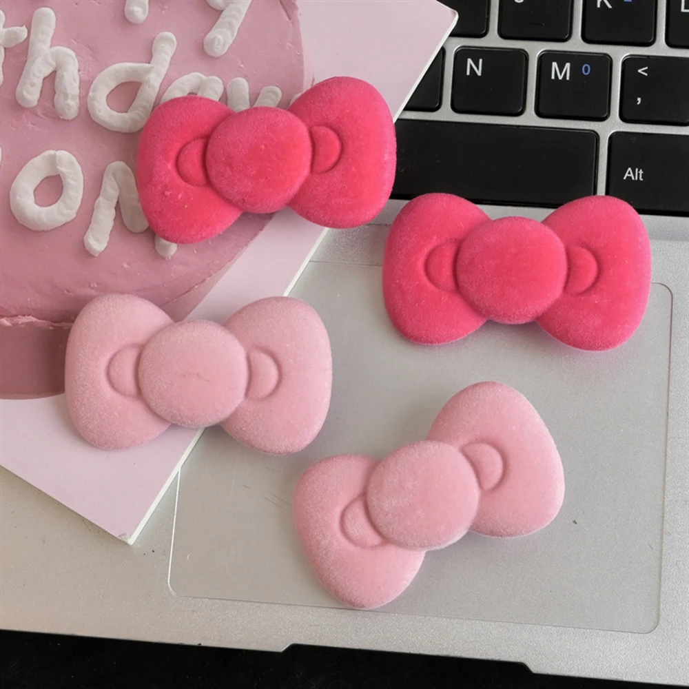2026 New Trend Flocked Bow Hair Clip Soft Plush Cartoon Barrettes Party Kawaii Hair Accessories Women's Cute Side Duckbill Clip