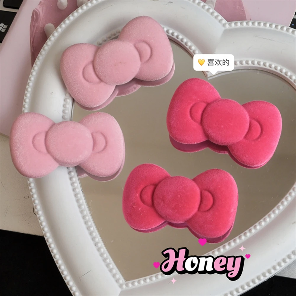 2026 New Trend Flocked Bow Hair Clip Soft Plush Cartoon Barrettes Party Kawaii Hair Accessories Women's Cute Side Duckbill Clip