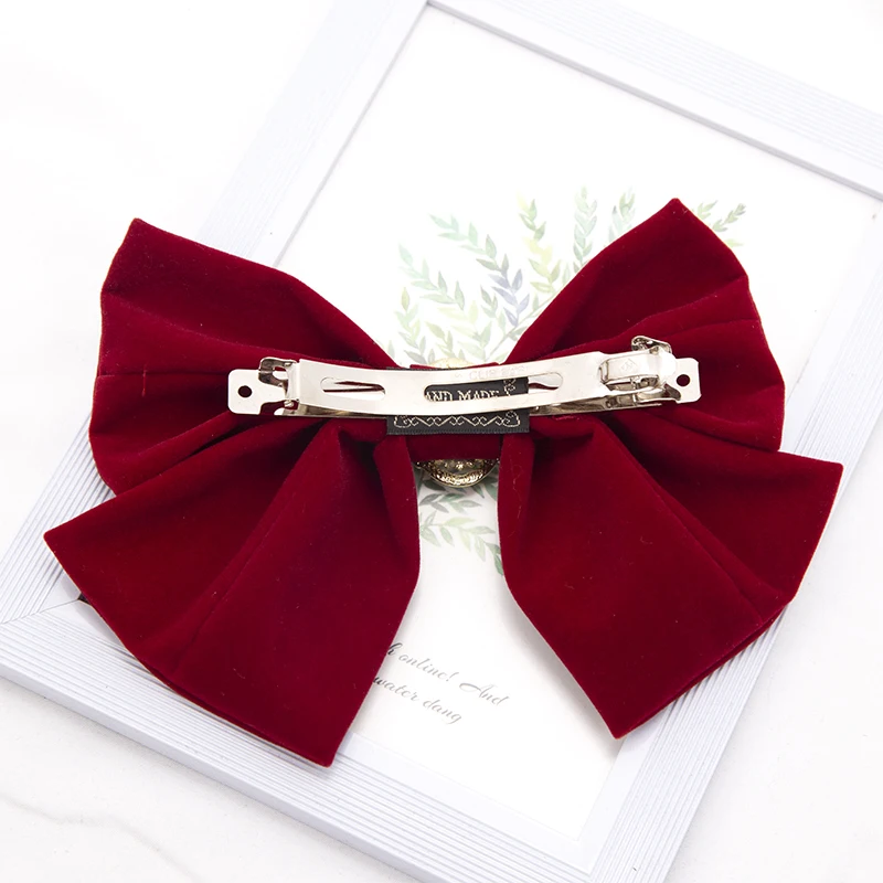 French Beautiful Barrette for Woman Black Elegant Velvet Ribbon Bowknot Party Hairpins Hair Accessories