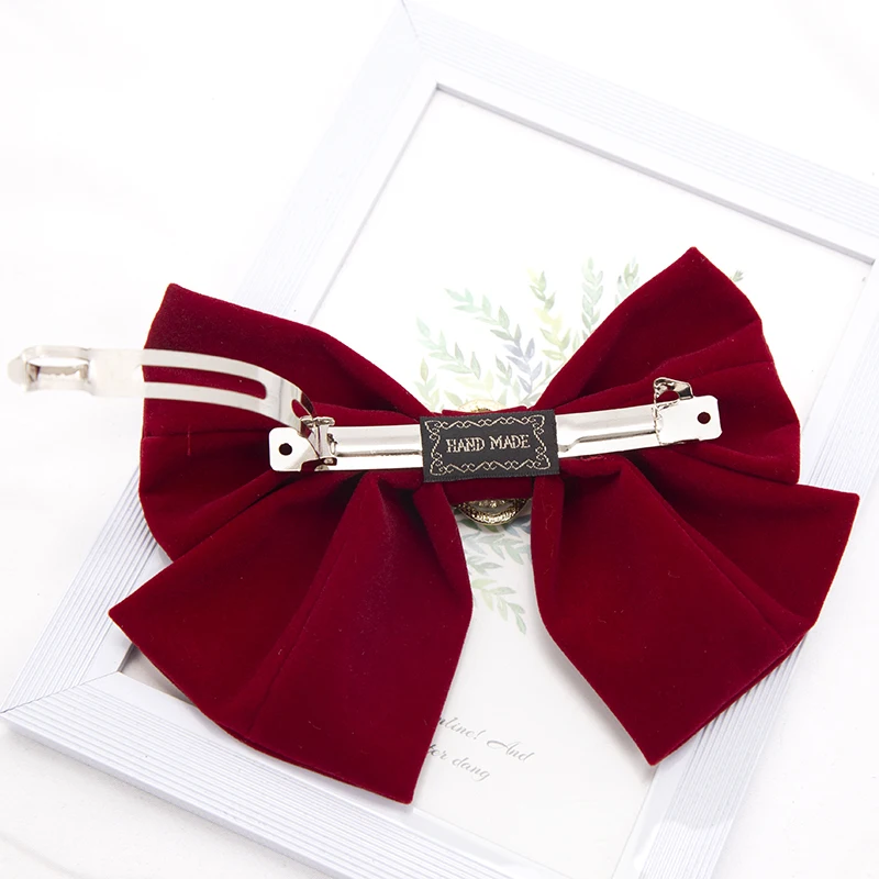French Beautiful Barrette for Woman Black Elegant Velvet Ribbon Bowknot Party Hairpins Hair Accessories