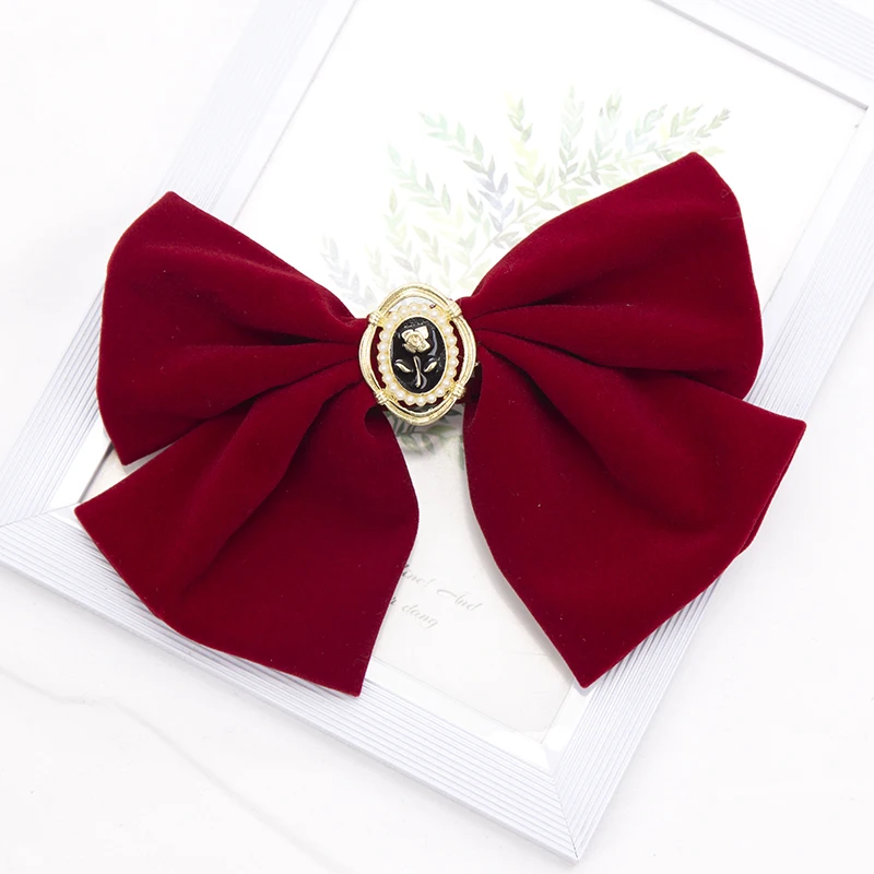 French Beautiful Barrette for Woman Black Elegant Velvet Ribbon Bowknot Party Hairpins Hair Accessories