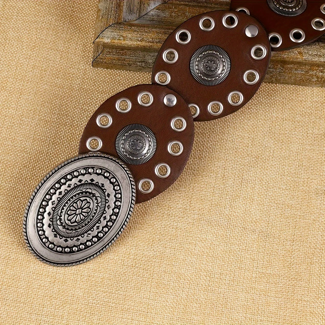 1 Unisex Waist Belt, Floral Oval Cake, Solid Color, Western Cowboy Style, Fashionable and Versatile, Suitable for Daily Outings
