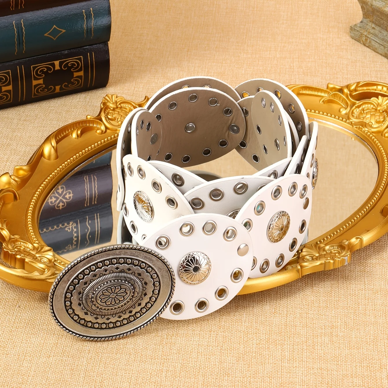 1 Unisex Waist Belt, Floral Oval Cake, Solid Color, Western Cowboy Style, Fashionable and Versatile, Suitable for Daily Outings