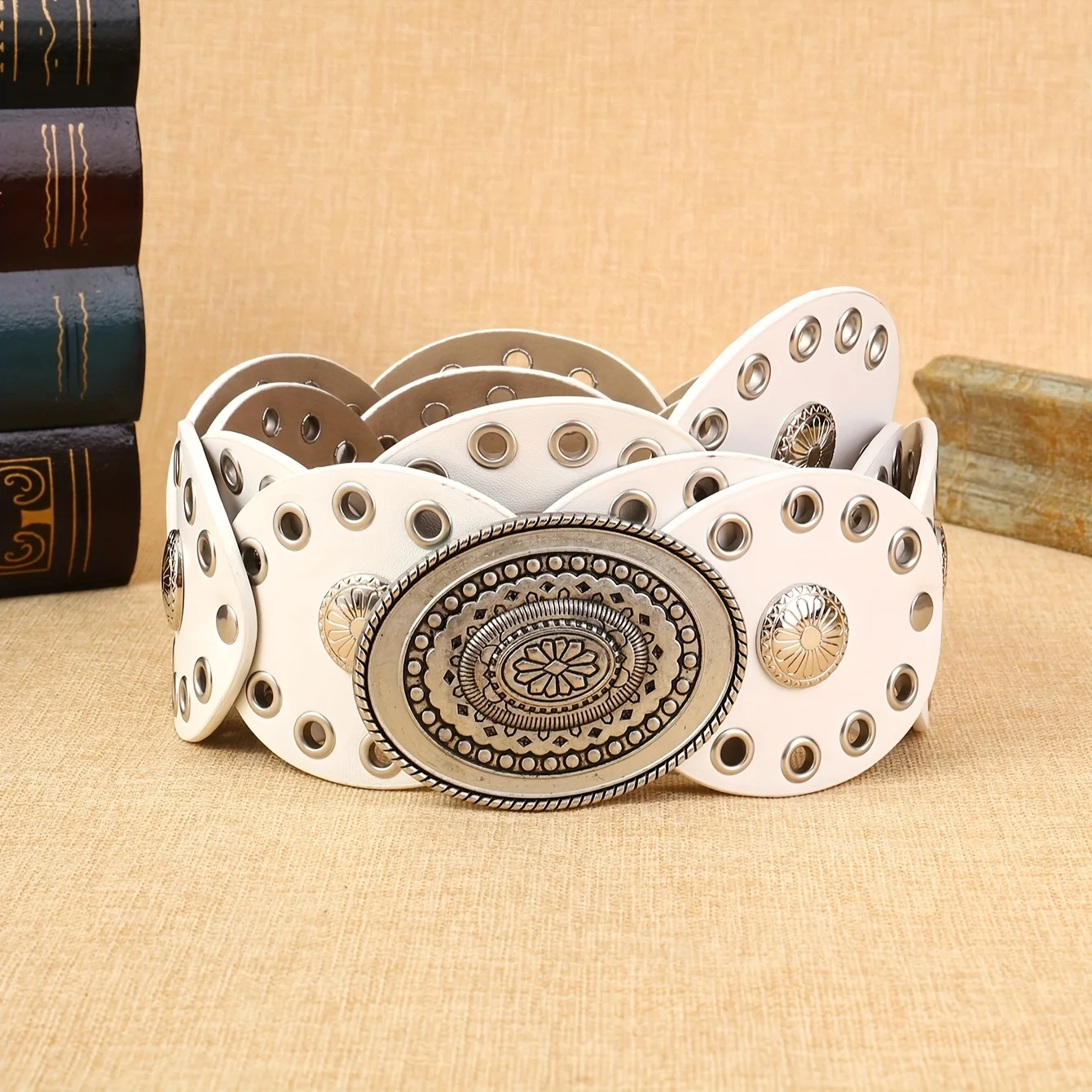 1 Unisex Waist Belt, Floral Oval Cake, Solid Color, Western Cowboy Style, Fashionable and Versatile, Suitable for Daily Outings