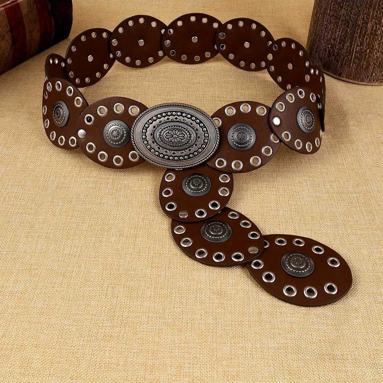 1 Unisex Waist Belt, Floral Oval Cake, Solid Color, Western Cowboy Style, Fashionable and Versatile, Suitable for Daily Outings