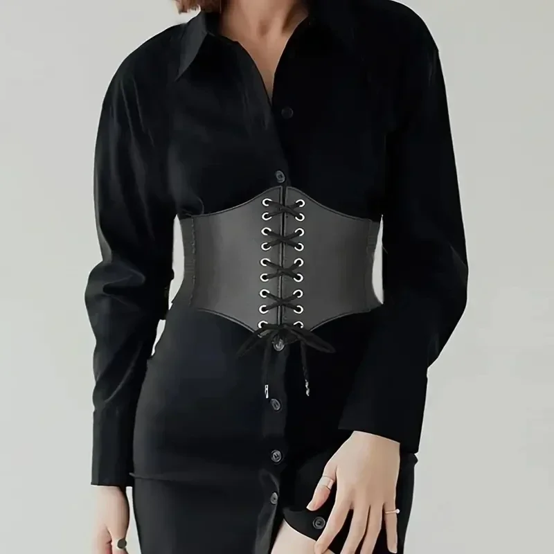 Women Corset Belt Bandage Super Wide Pu Leather Girdle Slimming Body Elastic High Waist Belts Versatile for Daily Bustier Corset