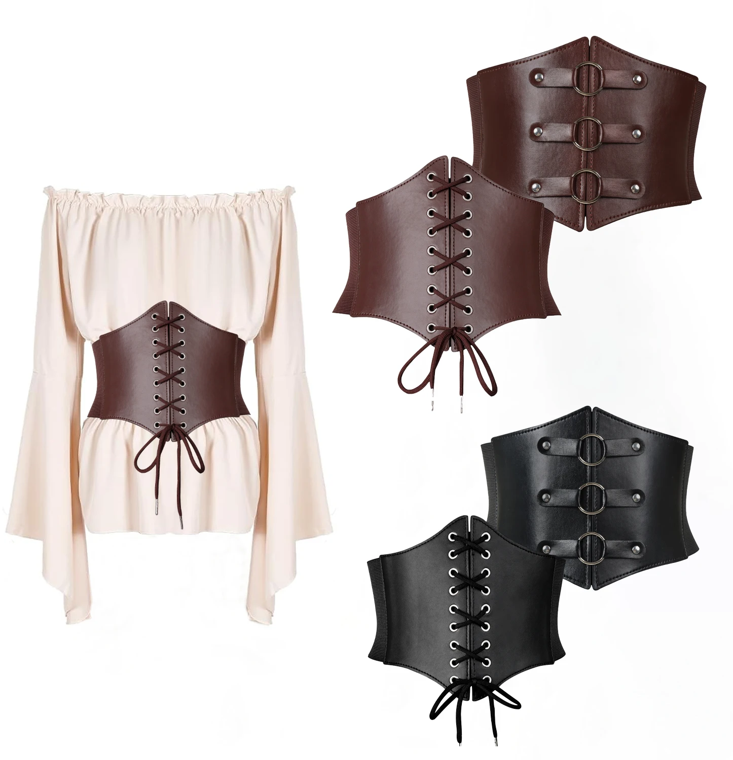 Women Corset Belt Bandage Super Wide Pu Leather Girdle Slimming Body Elastic High Waist Belts Versatile for Daily Bustier Corset
