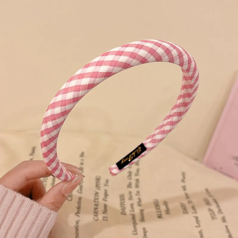 Sweet Pink Plaid Hairband Women's Fashionable Stylish High Top Knot Hair Clip Elegant Sensation Floral Print Hair Accessories