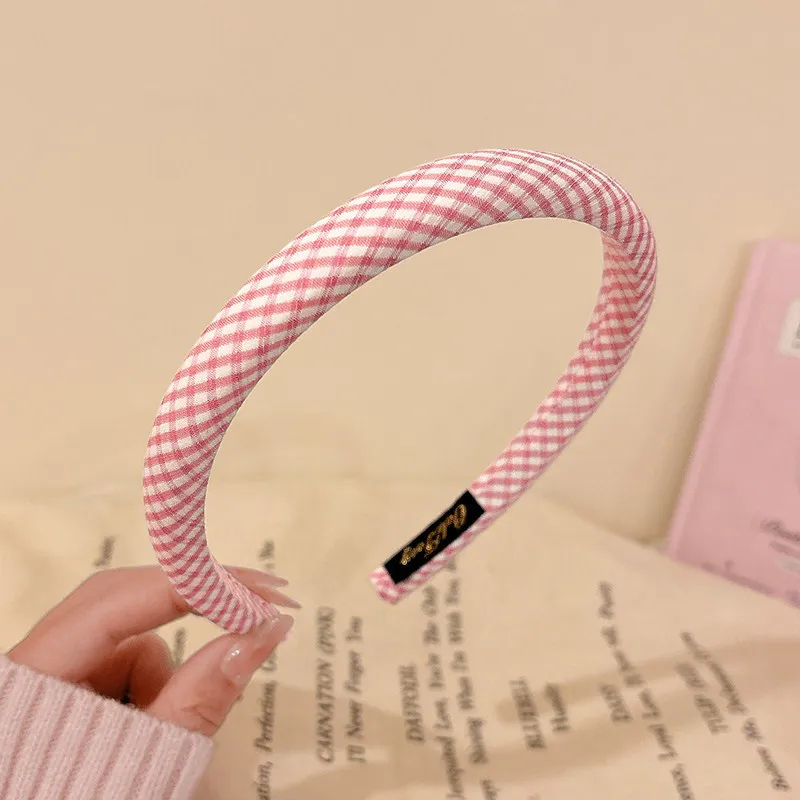 Sweet Pink Plaid Hairband Women's Fashionable Stylish High Top Knot Hair Clip Elegant Sensation Floral Print Hair Accessories