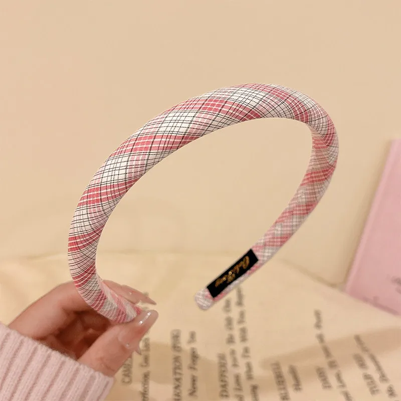 Sweet Pink Plaid Hairband Women's Fashionable Stylish High Top Knot Hair Clip Elegant Sensation Floral Print Hair Accessories