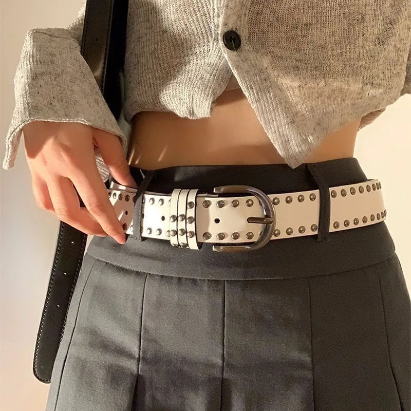 Women's Punk Belt, PU Leather: Vintage Studded Wide Belt Perfect for Jeans, Edgy Belt for Fashion-Forward Women