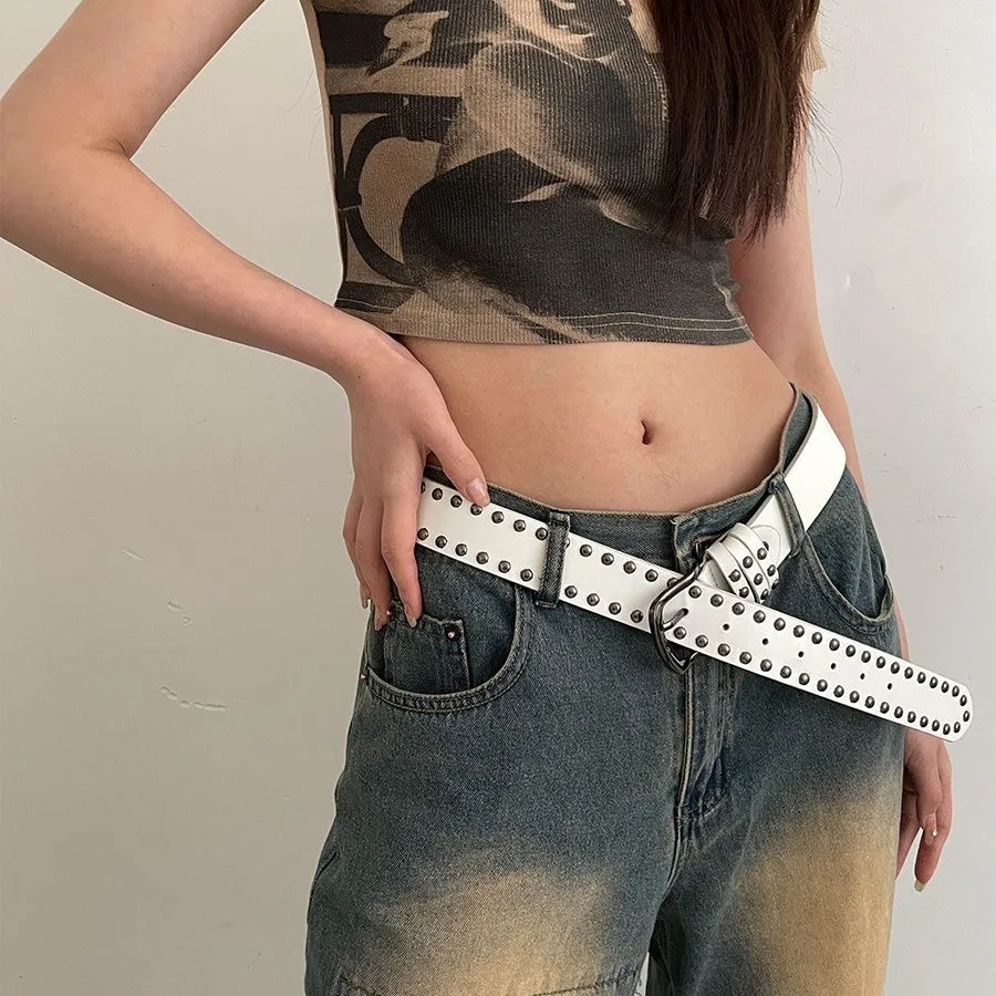 Women's Punk Belt, PU Leather: Vintage Studded Wide Belt Perfect for Jeans, Edgy Belt for Fashion-Forward Women