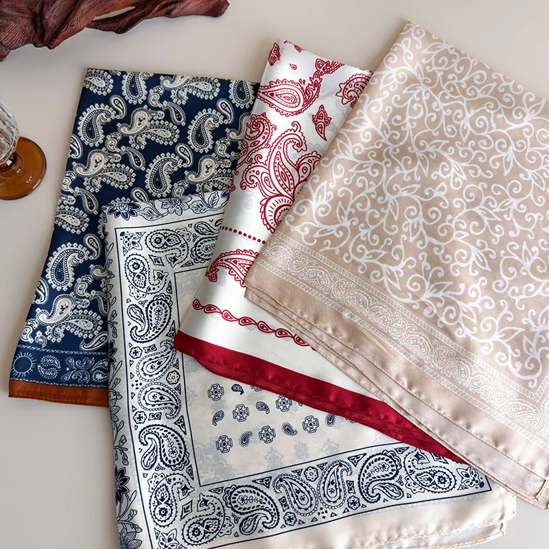 Elegant Floral Print Square Scarf for Women Summer Silk Touch Bandana Lightweight Shawl Neck Scarf Women Classic Multi Use