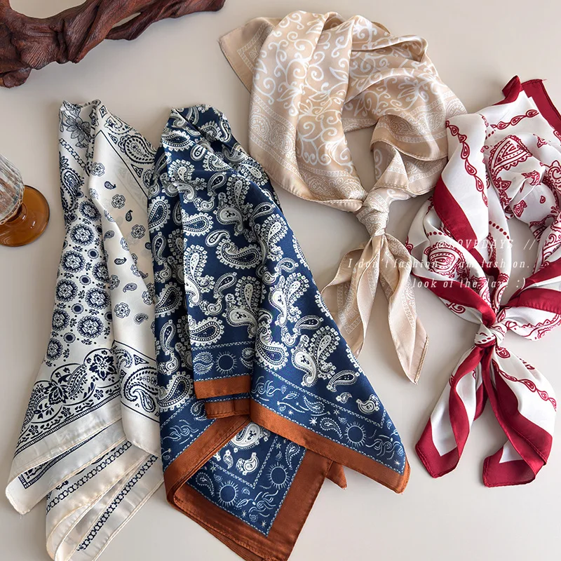 Elegant Floral Print Square Scarf for Women Summer Silk Touch Bandana Lightweight Shawl Neck Scarf Women Classic Multi Use