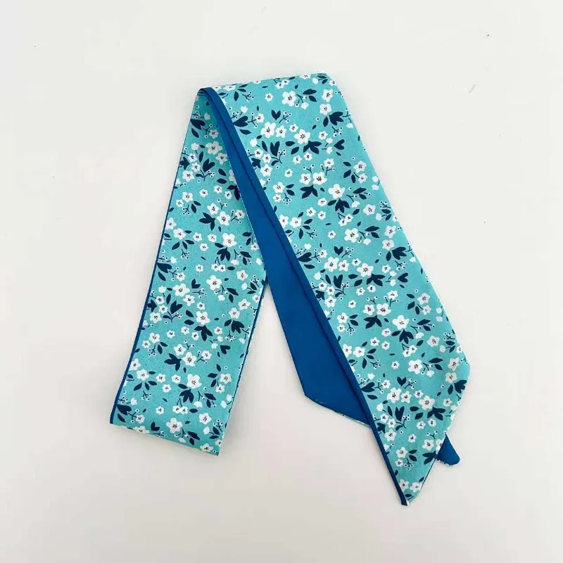 Elegant ladies’ long ribbon scarf with a rose pattern; versatile as a hairband, bag strap or neck scarf; a stylish accessory