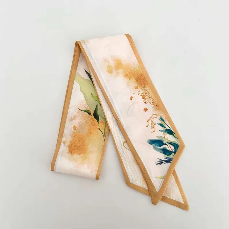 Elegant ladies’ long ribbon scarf with a rose pattern; versatile as a hairband, bag strap or neck scarf; a stylish accessory