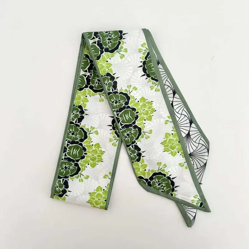 Elegant ladies’ long ribbon scarf with a rose pattern; versatile as a hairband, bag strap or neck scarf; a stylish accessory