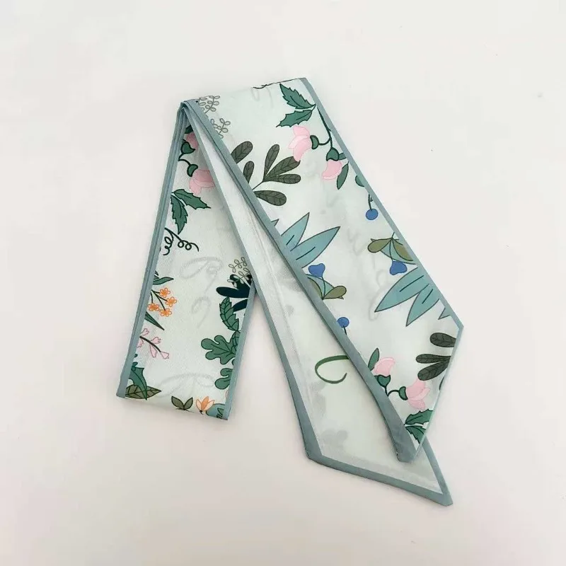 Elegant ladies’ long ribbon scarf with a rose pattern; versatile as a hairband, bag strap or neck scarf; a stylish accessory