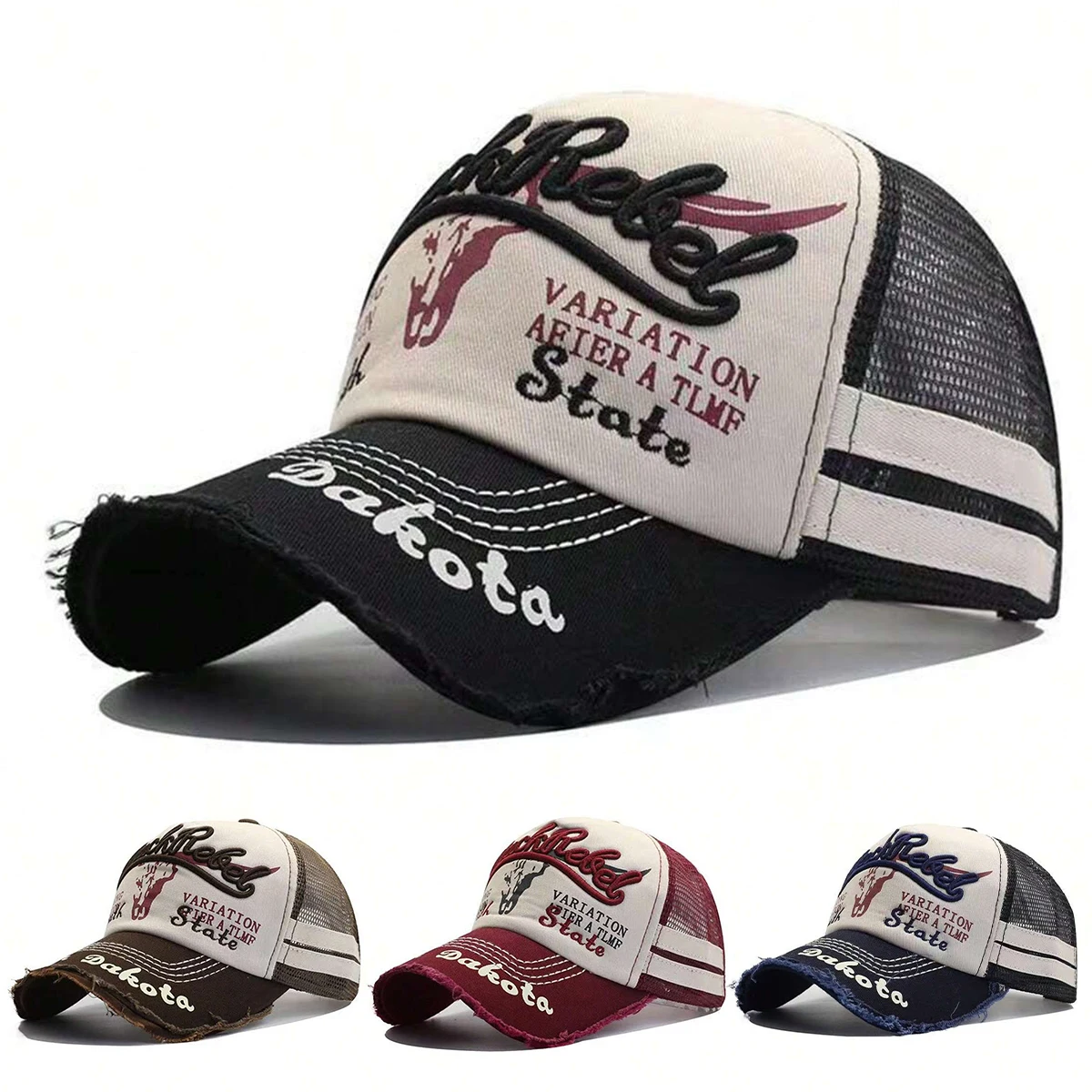 Unisex BLACK REBEL Embroidery Washing Baseball Net Caps Spring Summer Outdoor Adjustable Casual Hats Sunscreen Hat Sports Cap