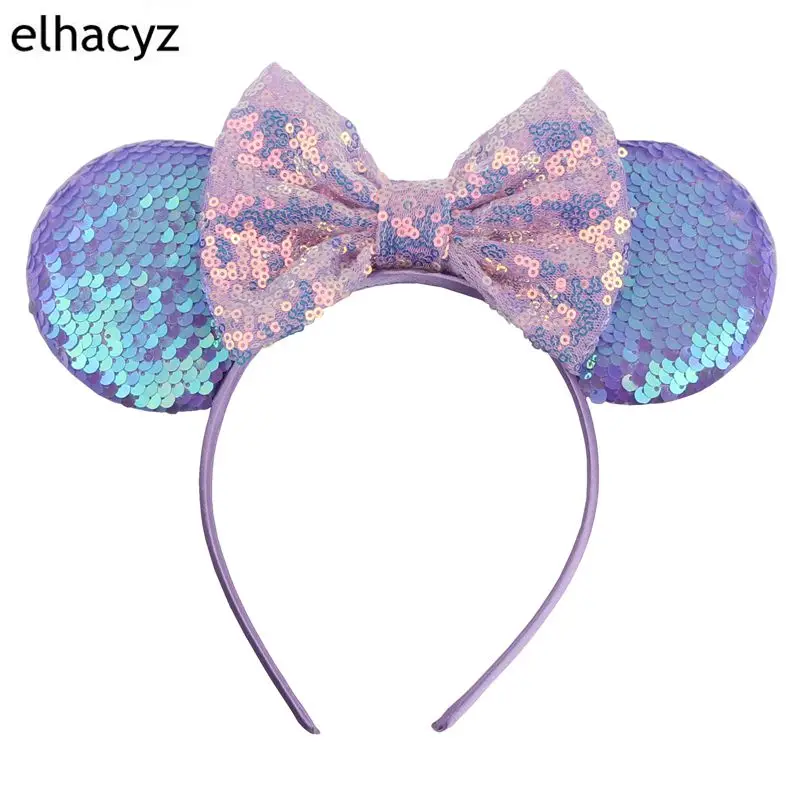 Mouse Ear Hairbands For Girls 5" Hair Bows Big Flip Sequins Ears DIY Kids Hair Accessories Headband Boutique Mujer