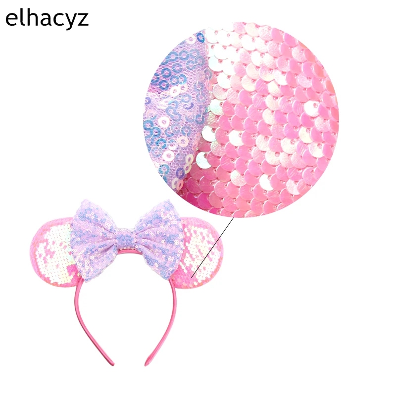 Mouse Ear Hairbands For Girls 5" Hair Bows Big Flip Sequins Ears DIY Kids Hair Accessories Headband Boutique Mujer