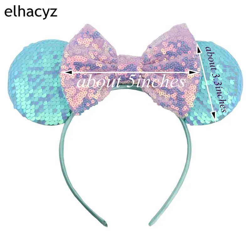 Mouse Ear Hairbands For Girls 5" Hair Bows Big Flip Sequins Ears DIY Kids Hair Accessories Headband Boutique Mujer