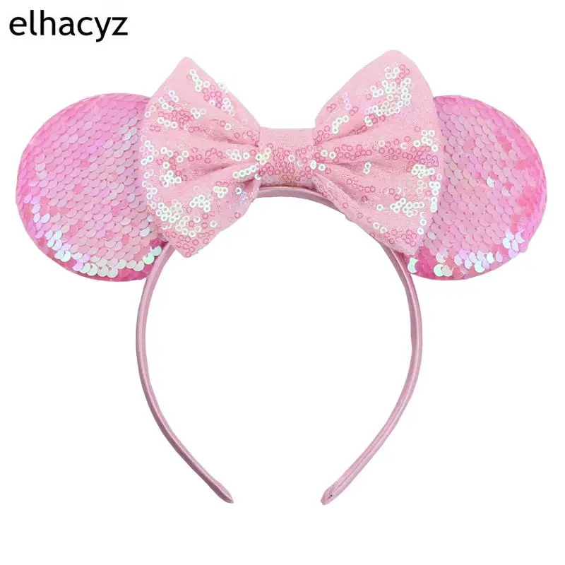 Mouse Ear Hairbands For Girls 5" Hair Bows Big Flip Sequins Ears DIY Kids Hair Accessories Headband Boutique Mujer