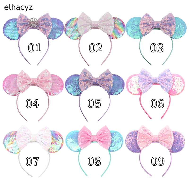 Mouse Ear Hairbands For Girls 5" Hair Bows Big Flip Sequins Ears DIY Kids Hair Accessories Headband Boutique Mujer