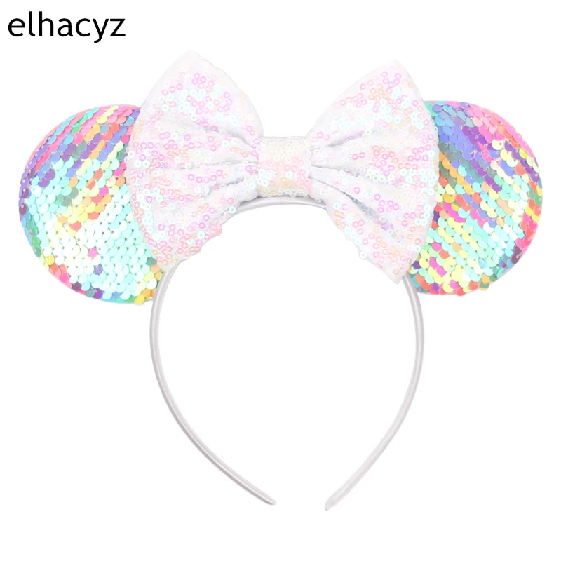 Mouse Ear Hairbands For Girls 5" Hair Bows Big Flip Sequins Ears DIY Kids Hair Accessories Headband Boutique Mujer