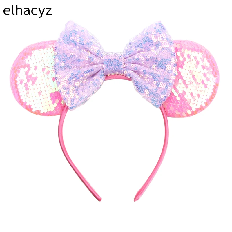 Mouse Ear Hairbands For Girls 5" Hair Bows Big Flip Sequins Ears DIY Kids Hair Accessories Headband Boutique Mujer
