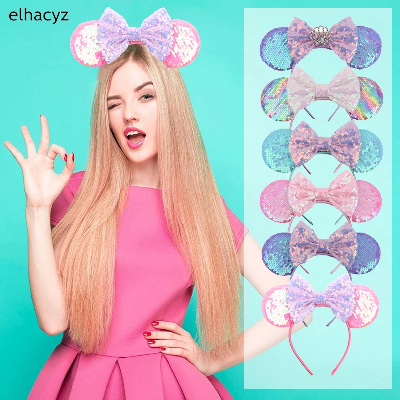 Mouse Ear Hairbands For Girls 5" Hair Bows Big Flip Sequins Ears DIY Kids Hair Accessories Headband Boutique Mujer