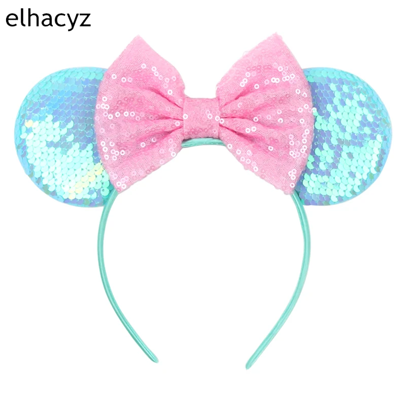 Mouse Ear Hairbands For Girls 5" Hair Bows Big Flip Sequins Ears DIY Kids Hair Accessories Headband Boutique Mujer