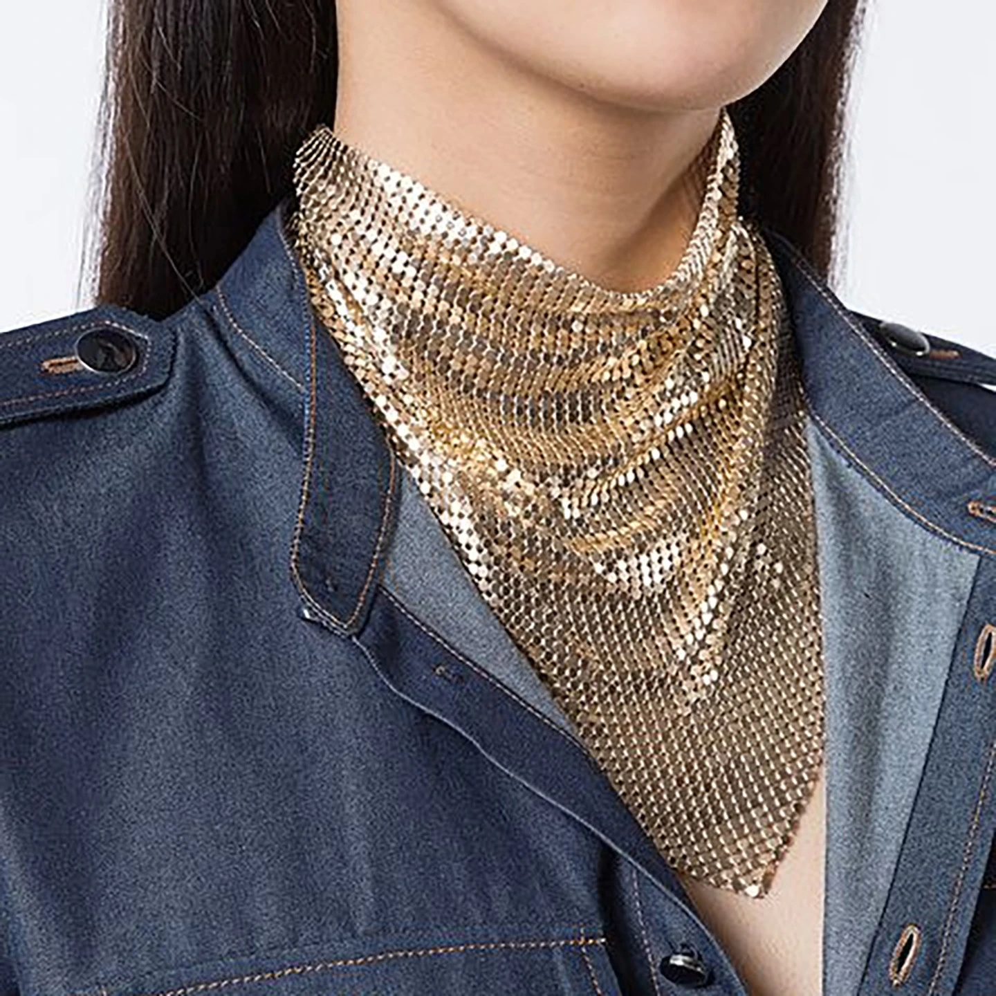 Sequined Scarves for Night Club Party Bandanas Punk Neck Scarf Stage Performances Necklace Shimmering Headscarf Neckwear