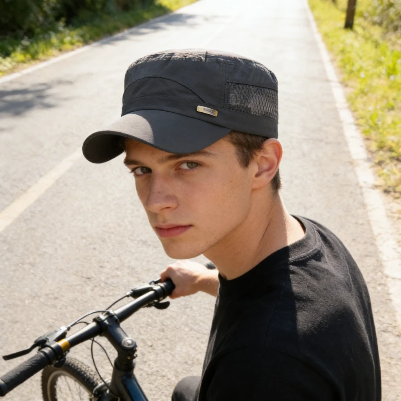 Hat Men's Summer Sunshade Korean Edition Versatile Outdoor Breathable Mesh Hat New Sunscreen Thin Adjustable Flat Top Hat