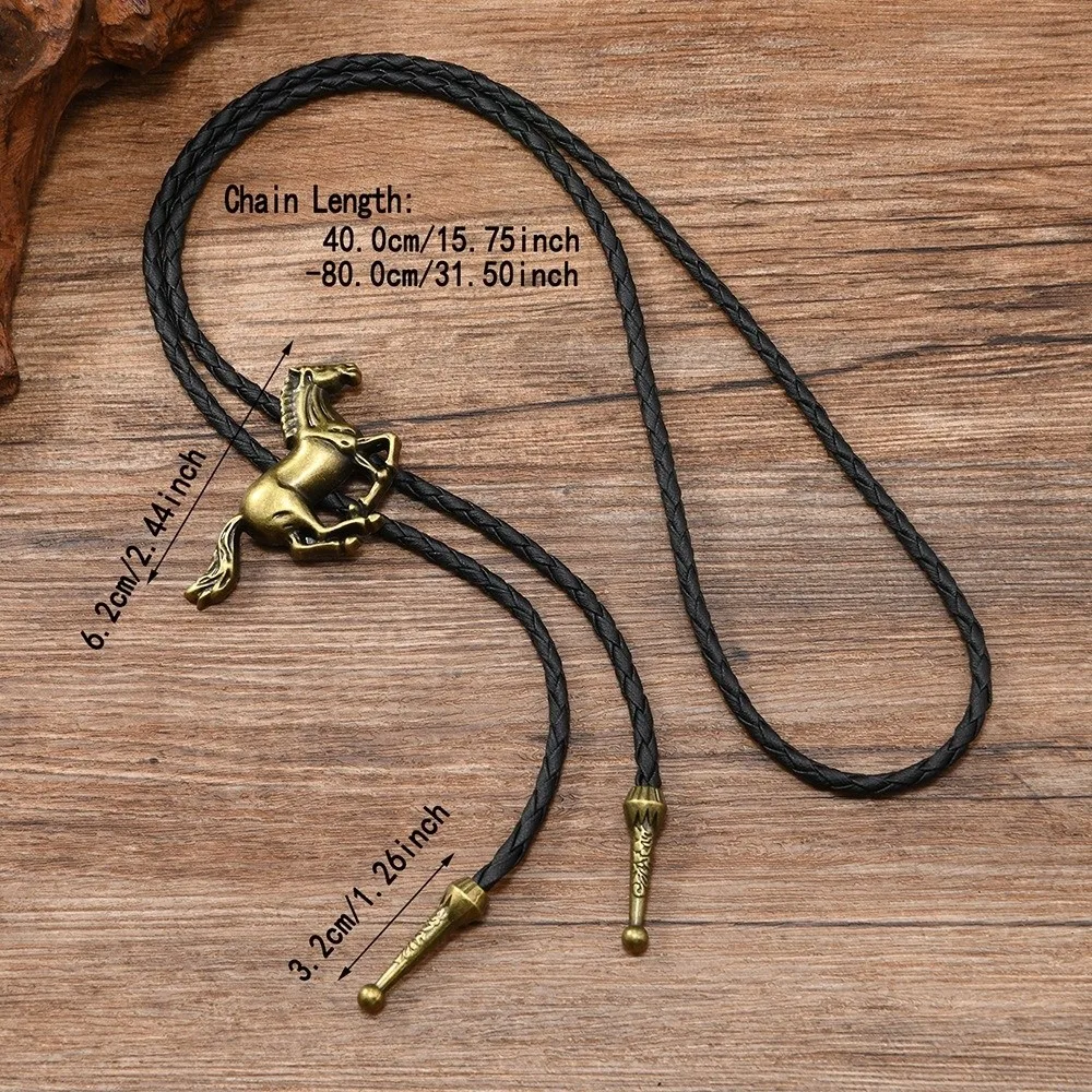 Western Cowboy Bolo Tie Necklace Personality Retro Fashion Horse Pendant Vintage Plating Adjustable Rope Cowboy Rope Necklace