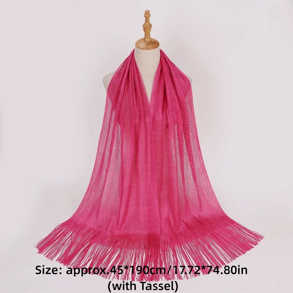 Elegant Shiny Metallic Scarf Long Gold Silver Thread Party Evening Dress Scarf with Tassel Bridal Wedding Wrap