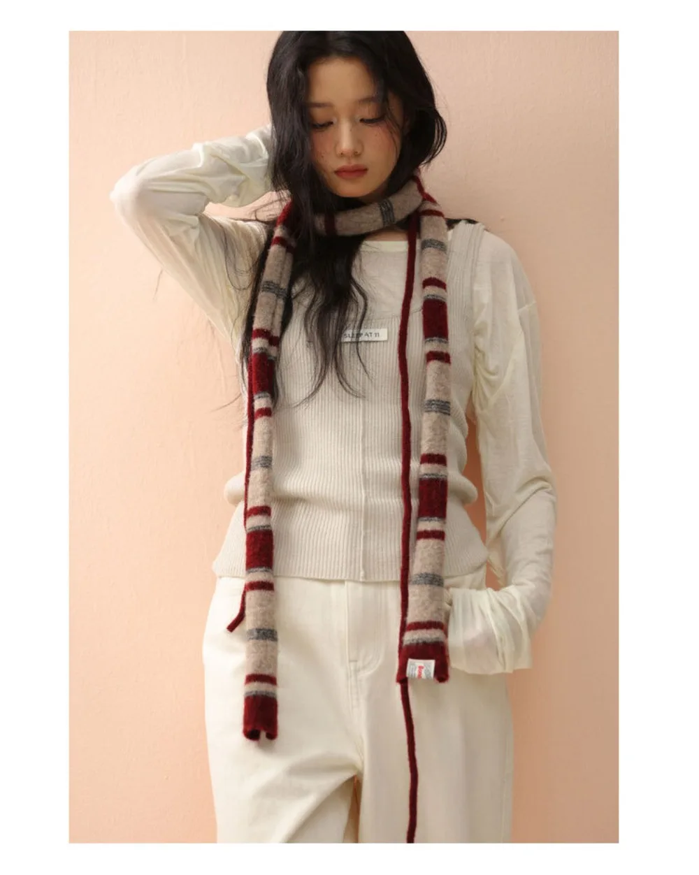 Korean Style Stripe Woolen Scarf Slim Knitted Y2K Girl Scarf Warm Neck Skinny Scarf Autumn Winter