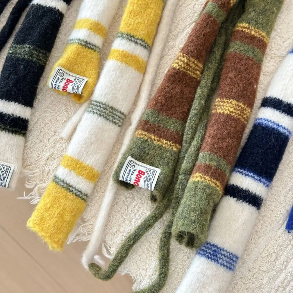 Korean Style Stripe Woolen Scarf Slim Knitted Y2K Girl Scarf Warm Neck Skinny Scarf Autumn Winter