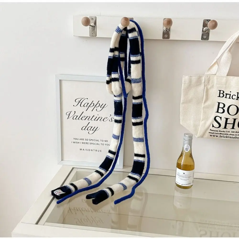 Korean Style Stripe Woolen Scarf Slim Knitted Y2K Girl Scarf Warm Neck Skinny Scarf Autumn Winter
