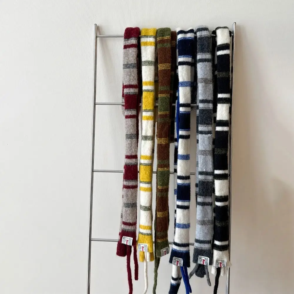 Korean Style Stripe Woolen Scarf Slim Knitted Y2K Girl Scarf Warm Neck Skinny Scarf Autumn Winter