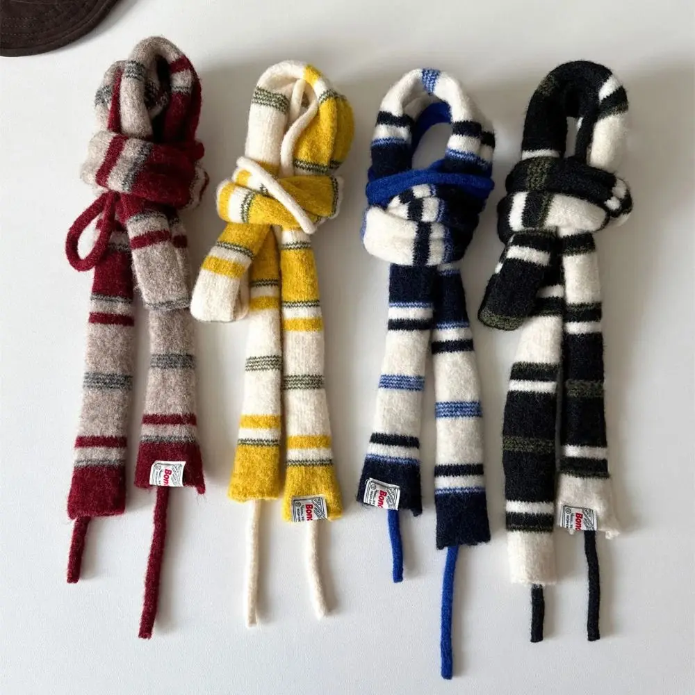 Korean Style Stripe Woolen Scarf Slim Knitted Y2K Girl Scarf Warm Neck Skinny Scarf Autumn Winter