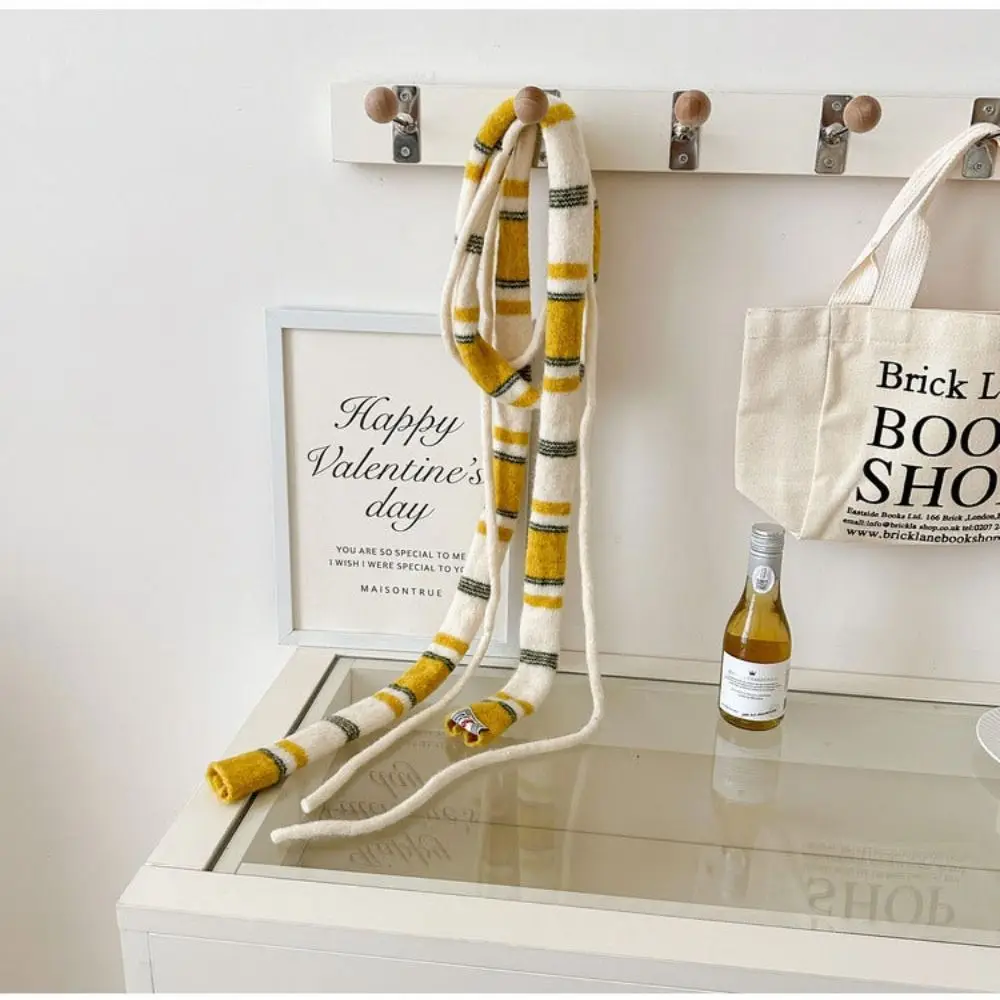 Korean Style Stripe Woolen Scarf Slim Knitted Y2K Girl Scarf Warm Neck Skinny Scarf Autumn Winter
