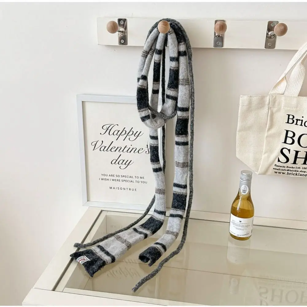 Korean Style Stripe Woolen Scarf Slim Knitted Y2K Girl Scarf Warm Neck Skinny Scarf Autumn Winter