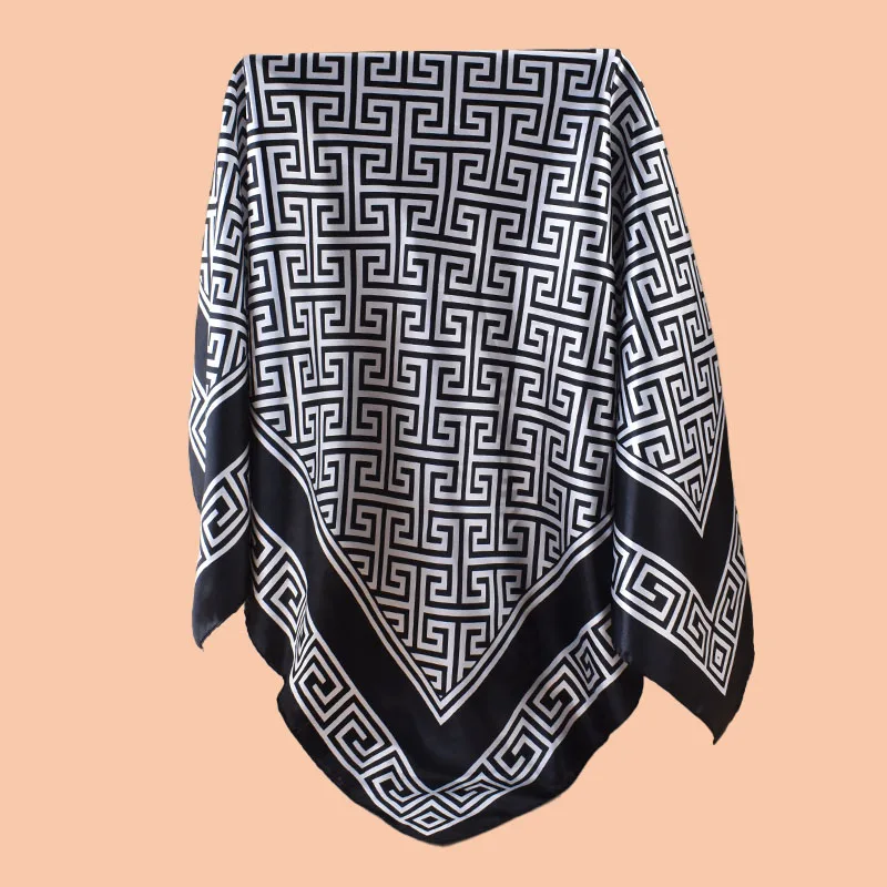 1pc Geometric Letter Print Satin Square Scarf Women's Spring Fashion Hair Accessory Can Be Used as Belt Bag Decor Silk Headband