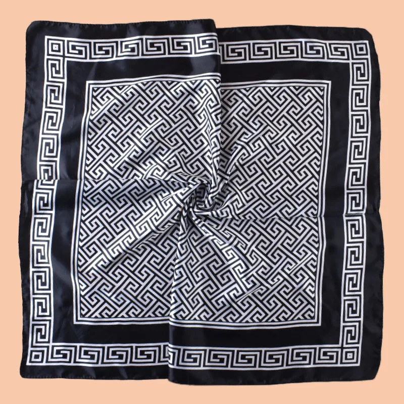 1pc Geometric Letter Print Satin Square Scarf Women's Spring Fashion Hair Accessory Can Be Used as Belt Bag Decor Silk Headband