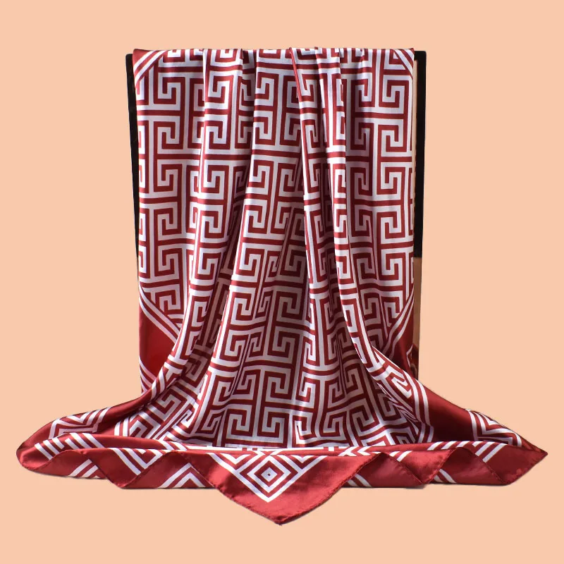 1pc Geometric Letter Print Satin Square Scarf Women's Spring Fashion Hair Accessory Can Be Used as Belt Bag Decor Silk Headband