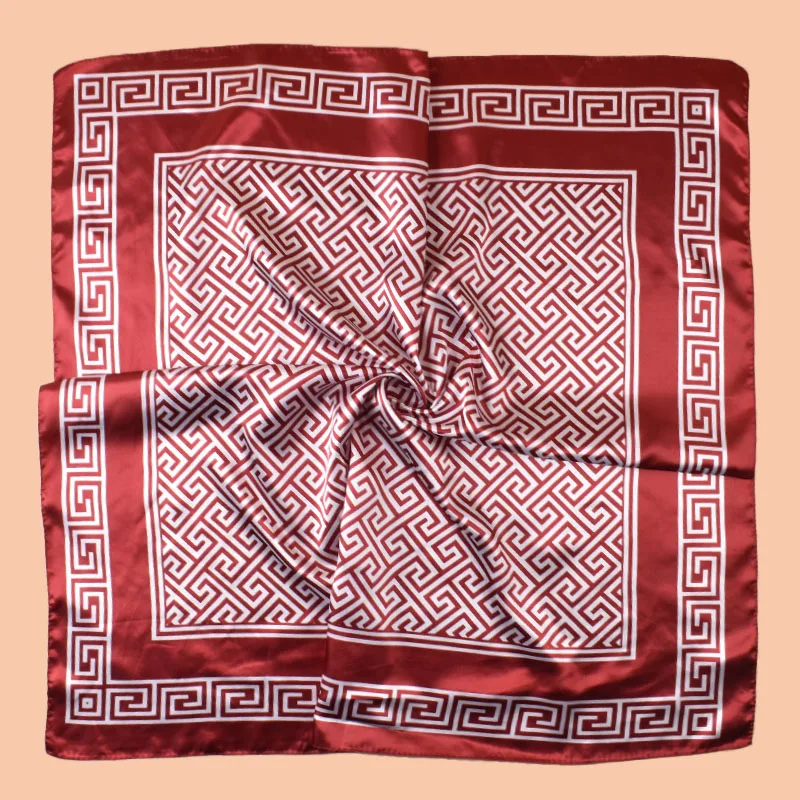 1pc Geometric Letter Print Satin Square Scarf Women's Spring Fashion Hair Accessory Can Be Used as Belt Bag Decor Silk Headband