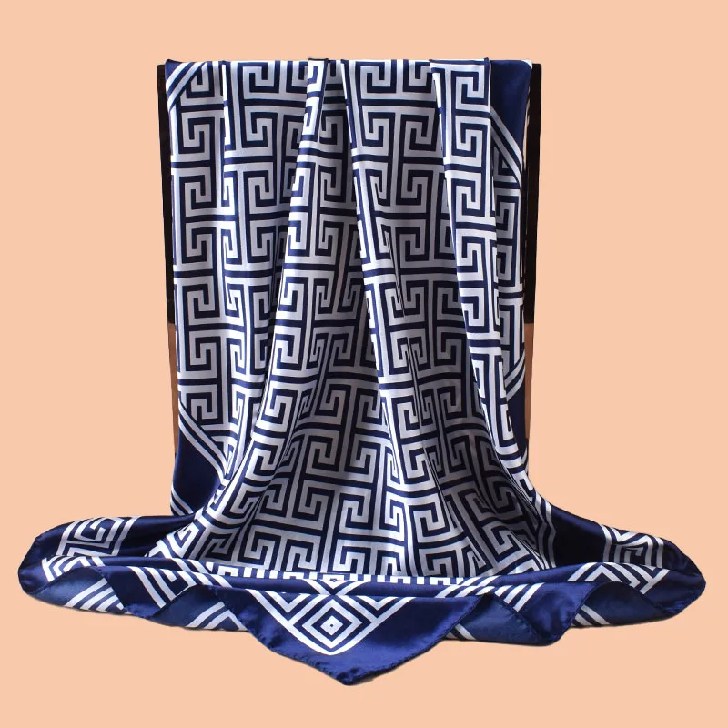 1pc Geometric Letter Print Satin Square Scarf Women's Spring Fashion Hair Accessory Can Be Used as Belt Bag Decor Silk Headband