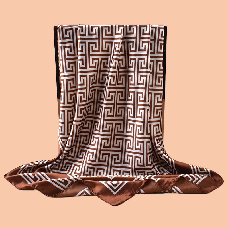 1pc Geometric Letter Print Satin Square Scarf Women's Spring Fashion Hair Accessory Can Be Used as Belt Bag Decor Silk Headband